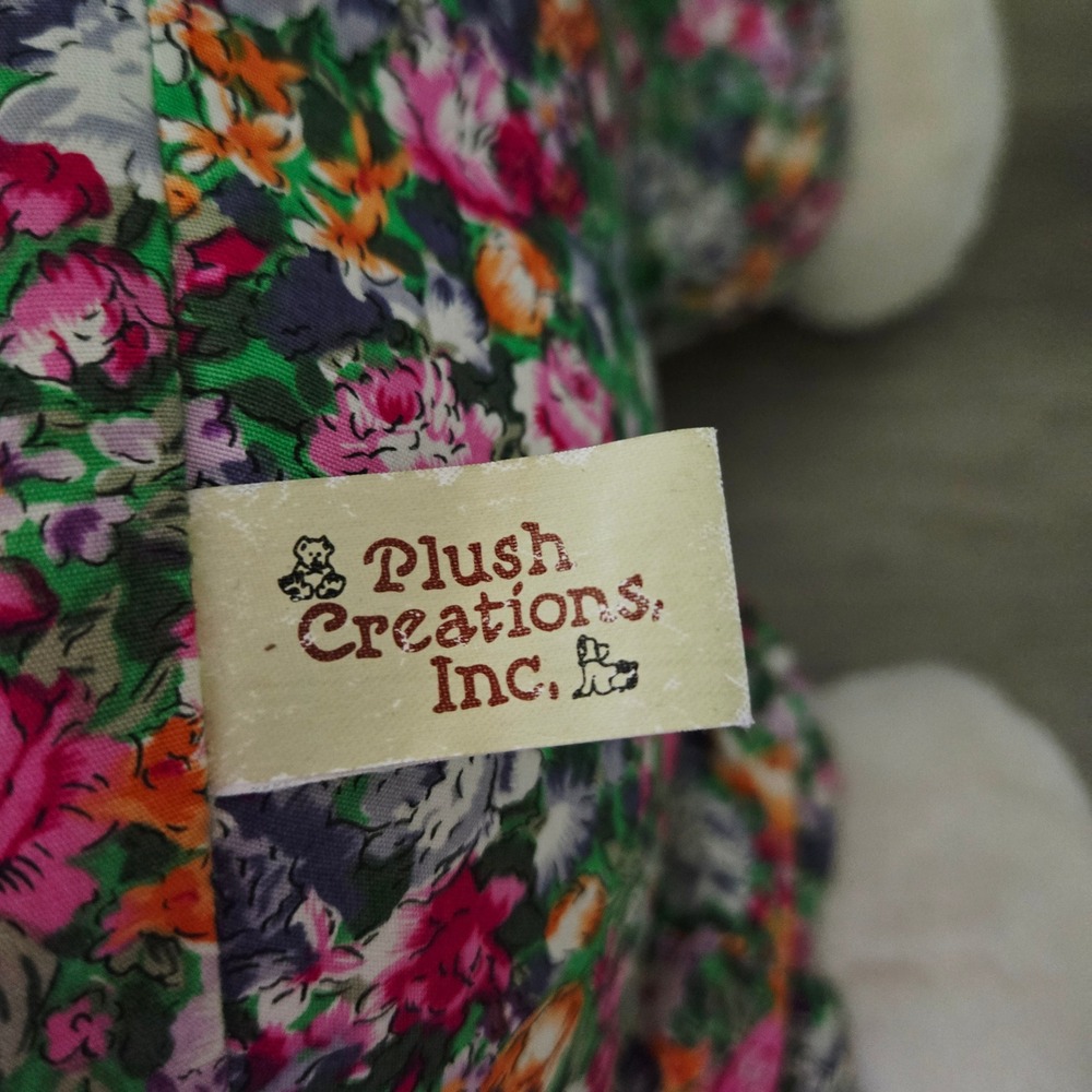 Vintage 1991 Plush Creations Inc Lamb Sheep Floral Dress Lace Apron Stuffed Toy - Picture 2 of 5